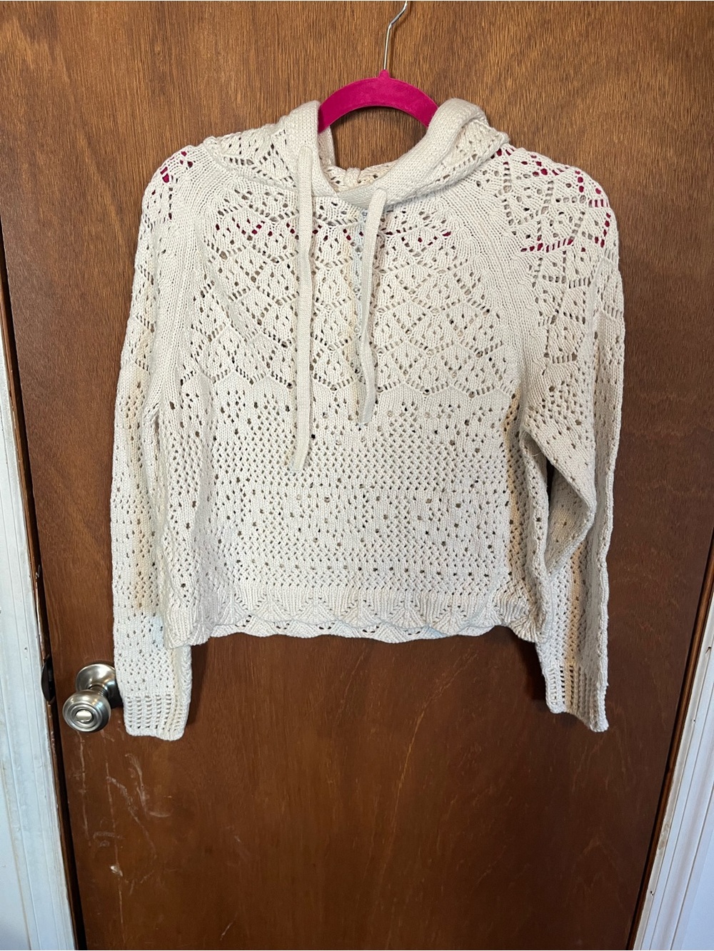 Jessica Simpson Cream Crochet Hooded Sweater